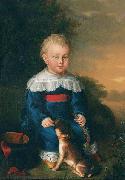 unknow artist Portrait of a young boy with toy gun and dog oil painting reproduction